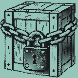 A padlock closing a chain around a crate