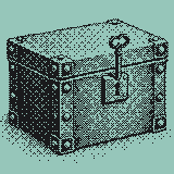 An iron strongbox with a key in its lock